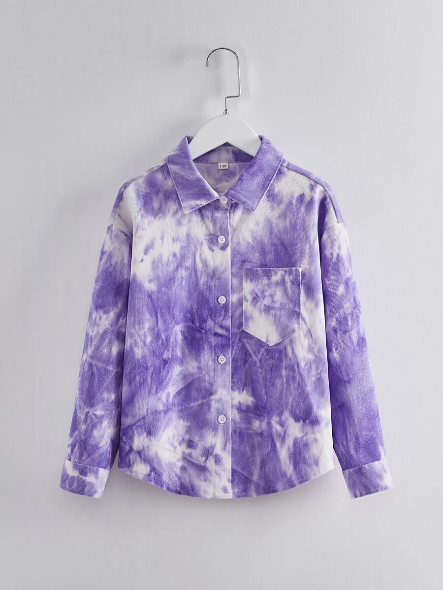 Áo cánh Gái Túi Nút phía trước Cà vạt nhuộm Giải trí - Màu Lilac Tím - Xem 1