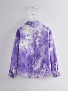 Áo cánh Gái Túi Nút phía trước Cà vạt nhuộm Giải trí - Màu Lilac Tím - Xem 2