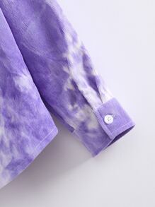 Áo cánh Gái Túi Nút phía trước Cà vạt nhuộm Giải trí - Màu Lilac Tím - Xem 4