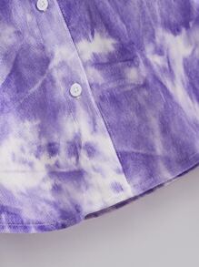 Áo cánh Gái Túi Nút phía trước Cà vạt nhuộm Giải trí - Màu Lilac Tím - Xem 5