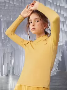 SHEIN Girls Solid Lettuce Trim Tee - Yellow - View 1