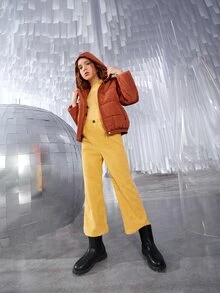 SHEIN Girls Solid Lettuce Trim Tee - Yellow - View 2