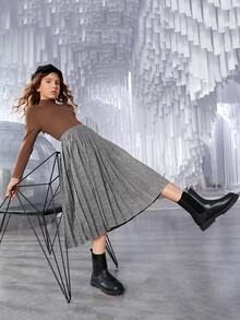 SHEIN Niñas Camiseta tejido de canalé cuello alto - Marrón Mocha - Ver 4