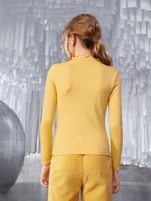 SHEIN Girls Solid Lettuce Trim Tee - Yellow - View 5