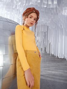 SHEIN Girls Solid Lettuce Trim Tee - Yellow - View 6