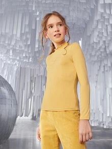 SHEIN Girls Solid Lettuce Trim Tee - Yellow - View 7