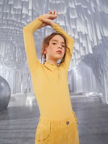 SHEIN Girls Solid Lettuce Trim Tee - Yellow - View 8