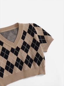 SHEIN Niñas Top de punto con patrón de rombo & falda - Multicolor - Ver 4