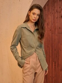 SHEIN LUNE Cappotti da donna Tasca Bottone frontale Colore unico Casual