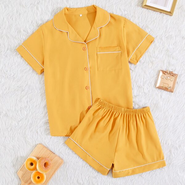 

Contrast Binding PJ Set, Mustard yellow