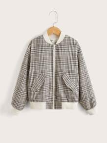SHEIN Girls Plaid Print Zip Up Bomber Jacket - Multicolor - View 1