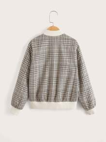 SHEIN Girls Plaid Print Zip Up Bomber Jacket - Multicolor - View 2