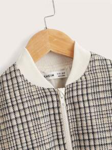 SHEIN Girls Plaid Print Zip Up Bomber Jacket - Multicolor - View 4