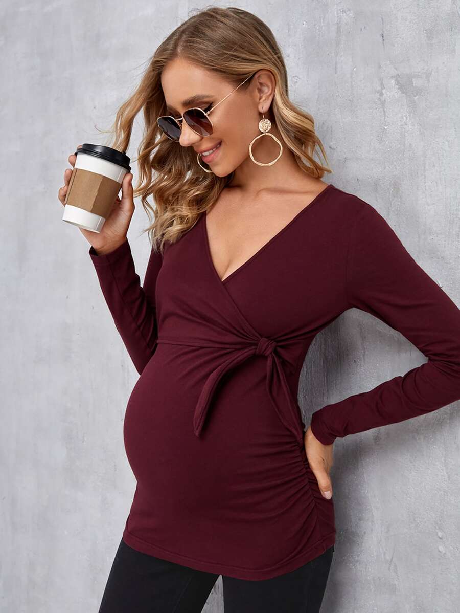 SHEIN Maternidad Camiseta unicolor amamantamiento - Granate - Ver 1