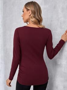 SHEIN Maternidad Camiseta unicolor amamantamiento - Granate - Ver 2