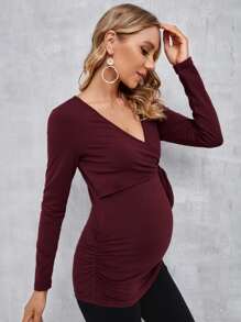 SHEIN Maternidad Camiseta unicolor amamantamiento - Granate - Ver 3