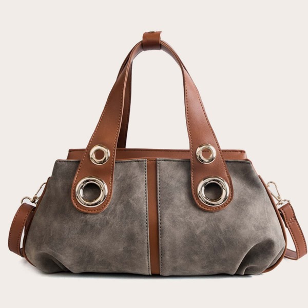 

Marble Pattern Trim Shoulder Tote Bag, Multicolor