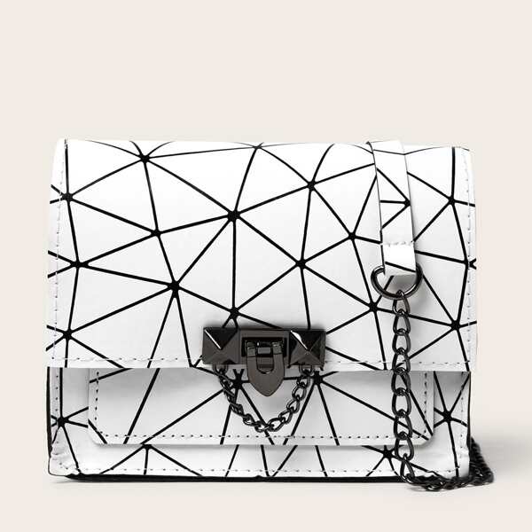 

Geo Graphic Flap Crossbody Bag, Black and white