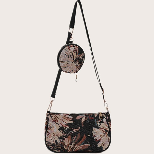 

Floral Graphic Crossbody Bag With Purse, Multicolor