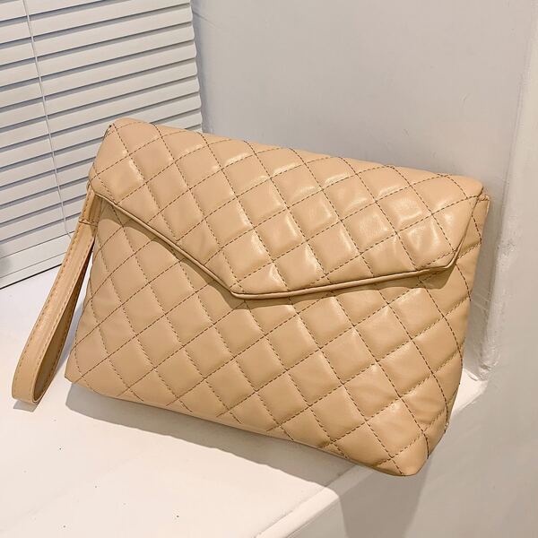 

Minimalist Quilted Clutch Bag, Khaki