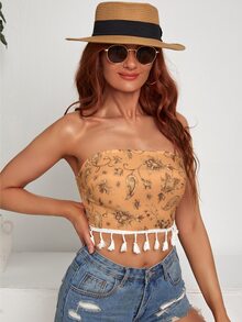 SHEIN Unity Áo nữ mép Dải chun Hoa Boho - Nhiều màu - Xem 3