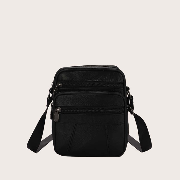 

Minimalist Litchi Embossed Crossbody Bag, Black
