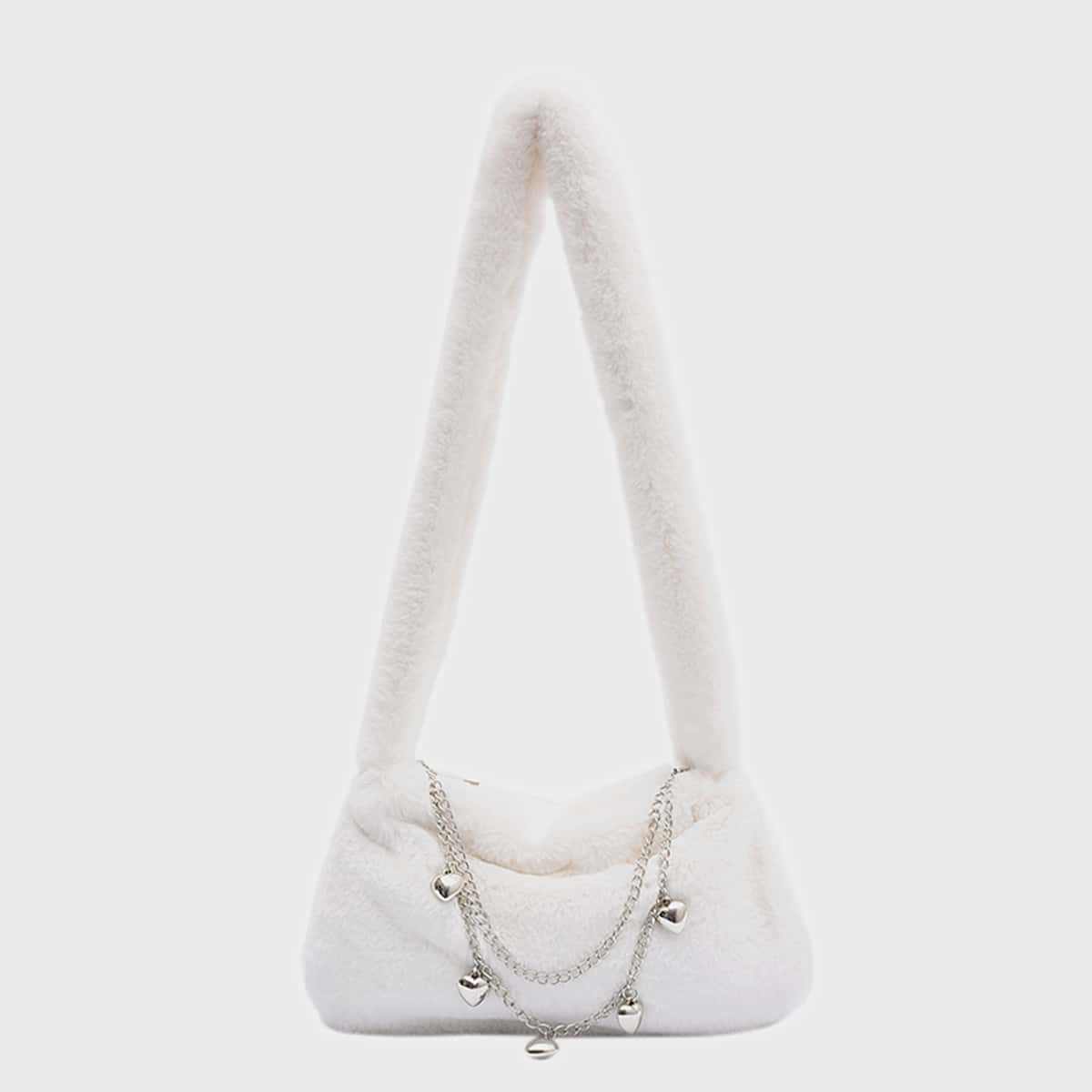 

Heart Decor Shoulder Bag, White