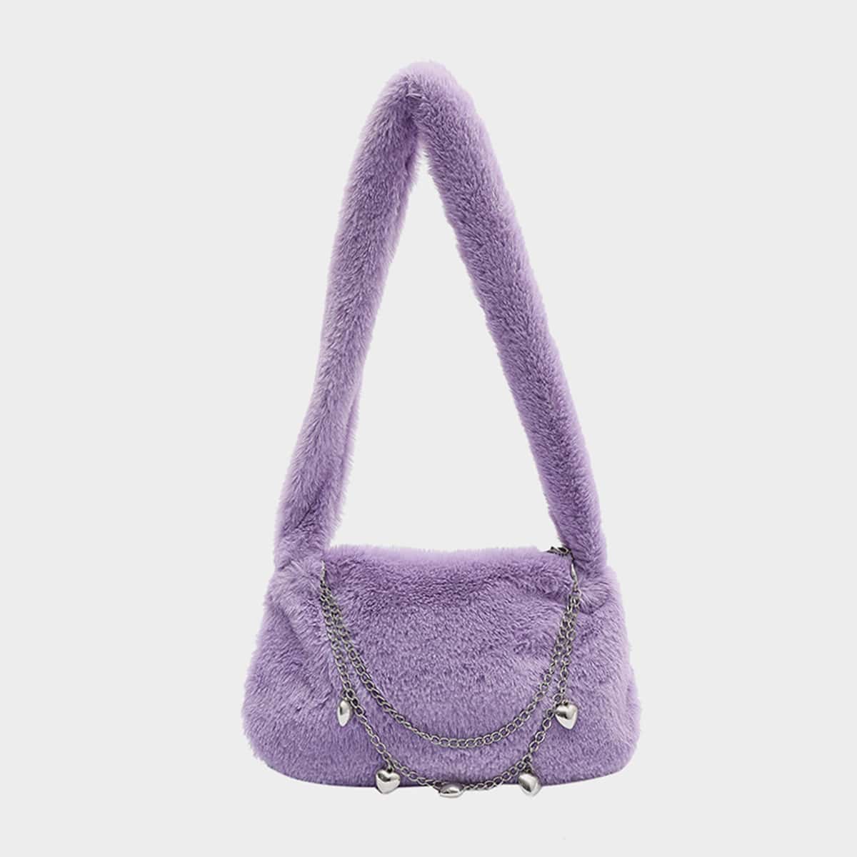 

Heart Decor Shoulder Bag, Purple