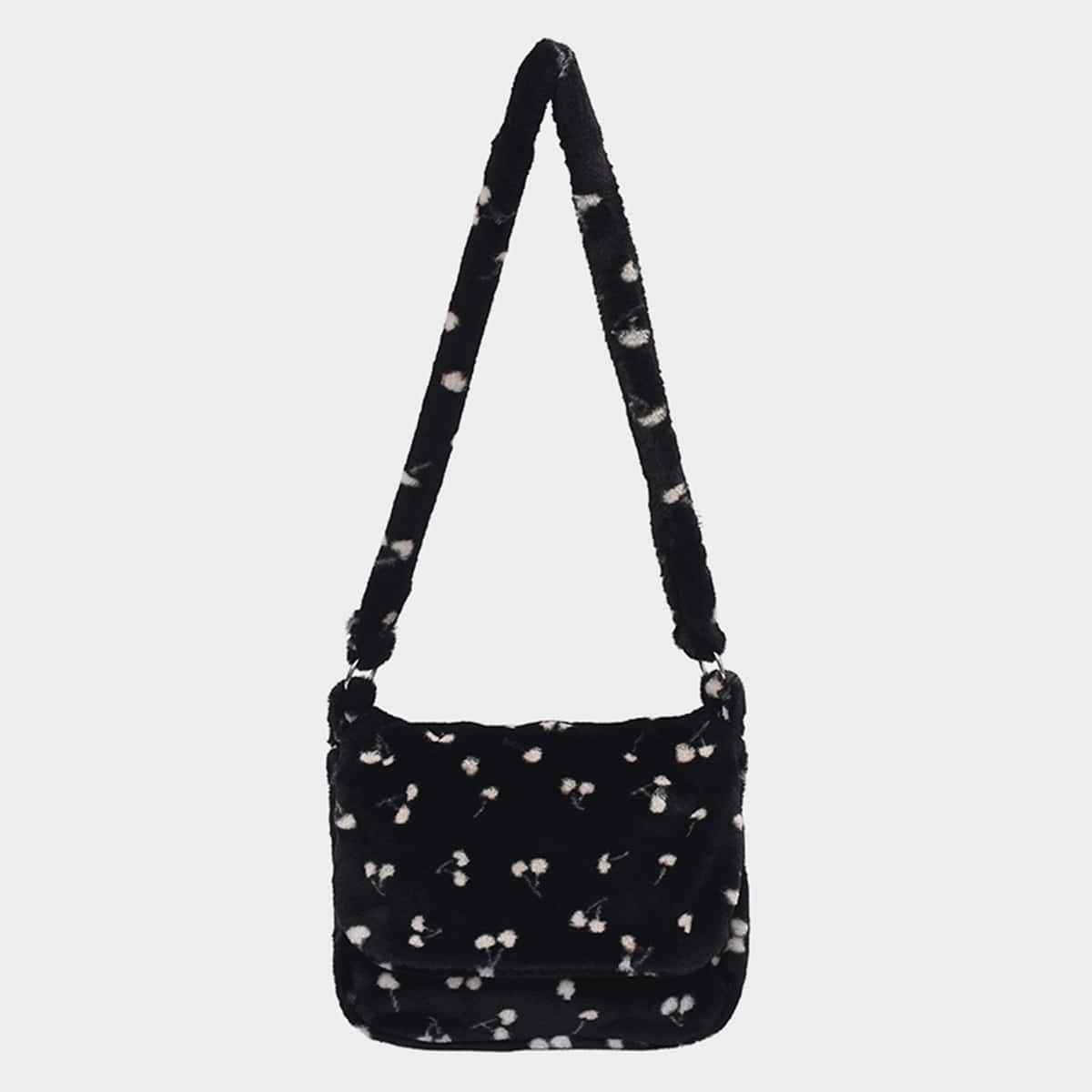 

Cherry Print Crossbody Bag, Black and white