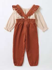 Toddler Girls Ruffle Trim Flounce Sleeve Top & Overall Jumpsuit - Multicolor - View 2