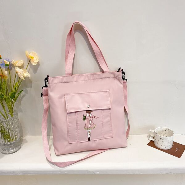 

Figure Graphic Shoulder Tote Bag, Pink