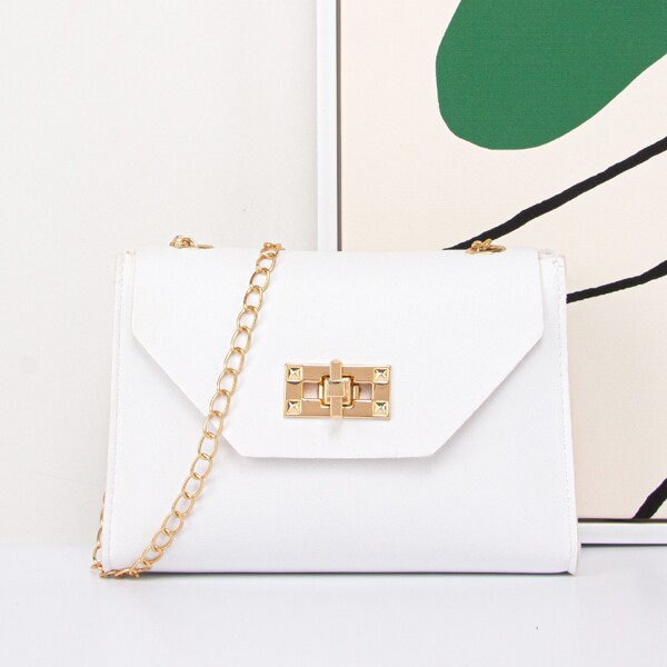 

Minimalist Turn-lock Chain Crossbody Bag, White