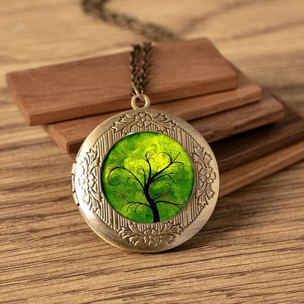

Open Locket Pendant Necklace, Green