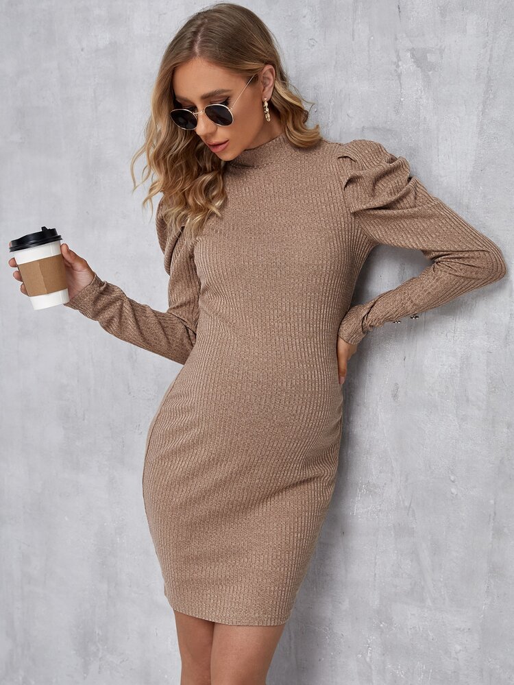 Maternity Mock Neck Gigot Sleeve Bodycon Dress