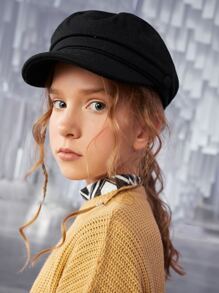 Girls Solid Baker Boy Hat - Black - View 2