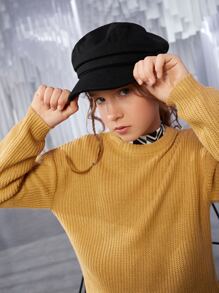 Girls Solid Baker Boy Hat - Black - View 3