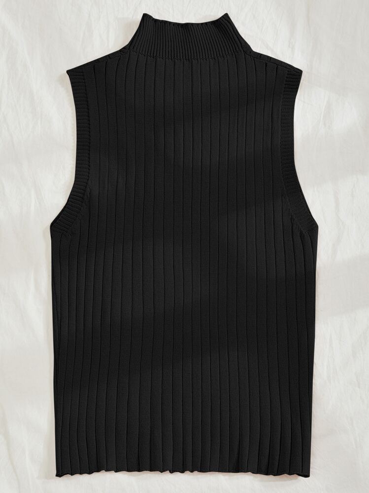 Calvaya Plus Mock Neck Tank Knit Top - Black - View 2