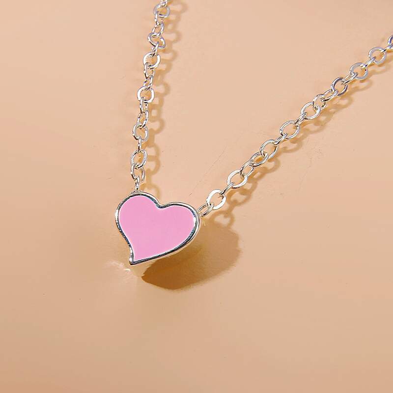

Heart Decor Chain Necklace, Pink