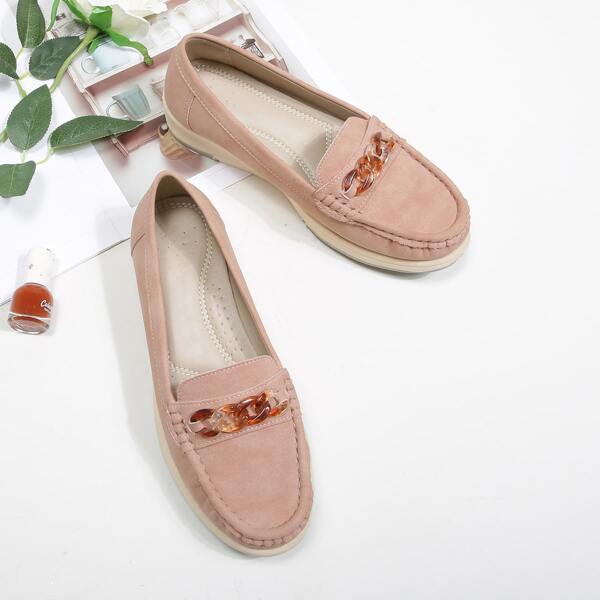 

Minimalist Chain Decor Flat Loafers, Pink