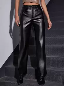 SHEIN Privé High Waist PU Leather Straight Leg Pants