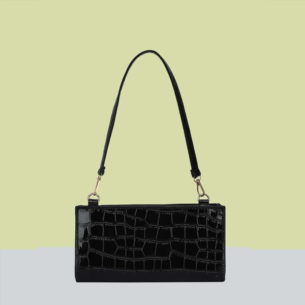 

Croc Embossed Shoulder Bag, Black