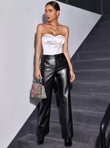 SHEIN Privé High Waist PU Leather Straight Leg Pants