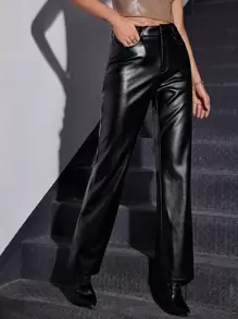 SHEIN Privé High Waist PU Leather Straight Leg Pants