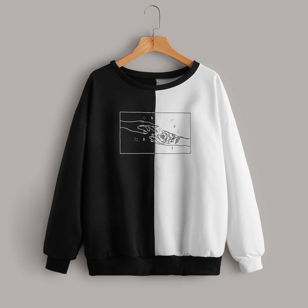 

Hand Graphic Colorblock Sweatshirt, Black and white