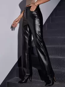 SHEIN Privé High Waist PU Leather Straight Leg Pants