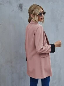Shawl Collar Double Breasted Blazer - Dusty Pink - View 2