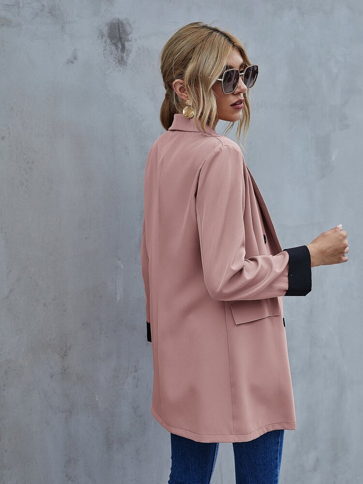 Shawl Collar Double Breasted Blazer - Dusty Pink - View 2