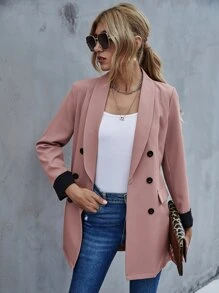 Shawl Collar Double Breasted Blazer - Dusty Pink - View 3