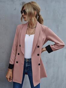 Shawl Collar Double Breasted Blazer - Dusty Pink - View 4