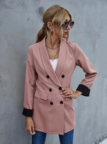 Shawl Collar Double Breasted Blazer - Dusty Pink - View 6